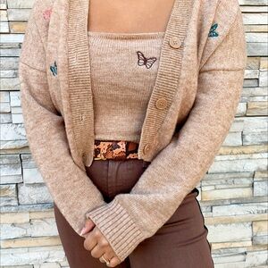 Butterfly Tan Cardigan Sweater and matching tank